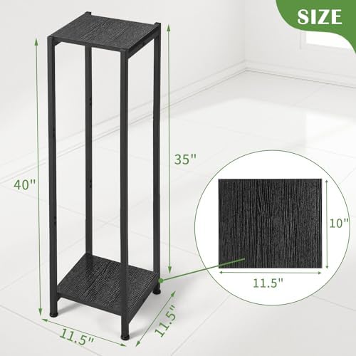 Extra Tall 2 Tier Plant Stand with Heavy Duty Wood 40 Inch Black