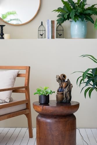 Tranquil Decorative 3 Tier Water Fountain with Pot Design Rustic Brown