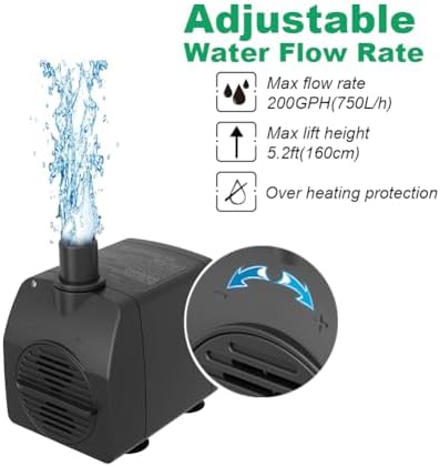 Knifel Submersible Pump 200GPH Ultra Quiet with Overheating Protection