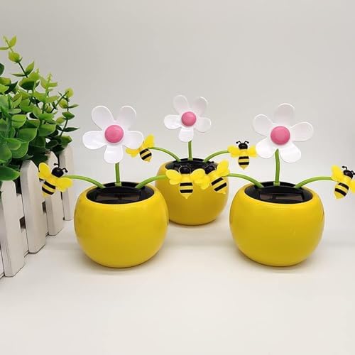 Solar Apple Blossom Bee Dancing Ornament for Car and Garden