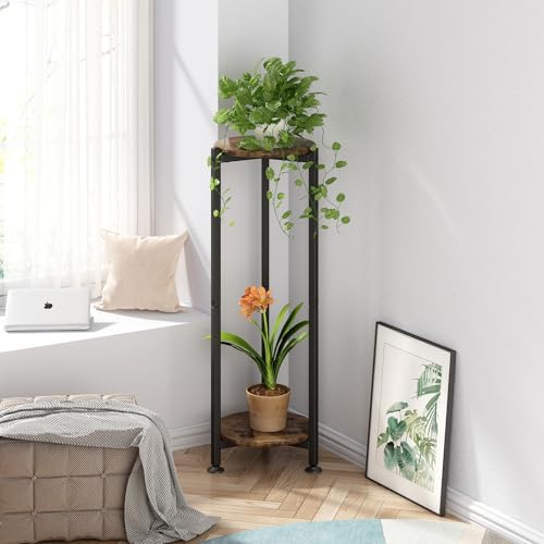 YIZAIJIA 2 Tier Plant Stand Metal Modern Black Round