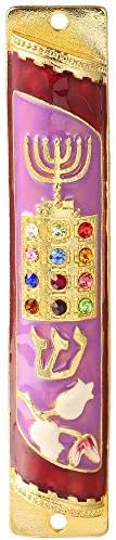 Matashi Hand Painted Mezuzah with Menorah and Breastplate