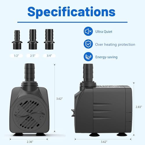 400GPH Ultra Quiet Fountain Pump with 65ft Lift