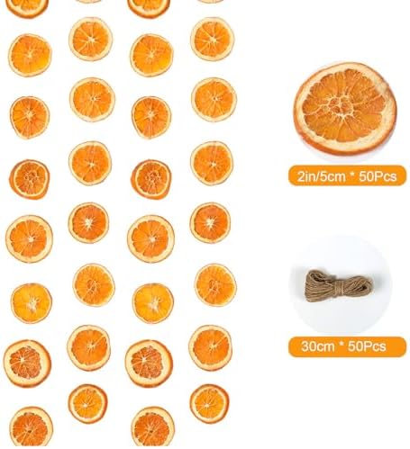 Jtoder Dried Orange Slice Wreath with Hemp Rope 50 Pcs Christmas Decorations