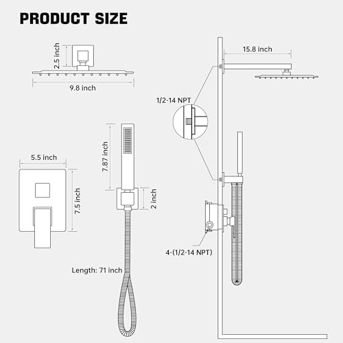 IBOFYY Square Rainfall Shower Head Set with Handle