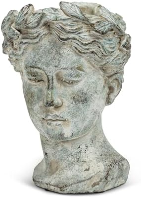 Abbott Collection Goddess Head Planter - Small Cement Planter for Flowers and Succulents Grey 35 Opening