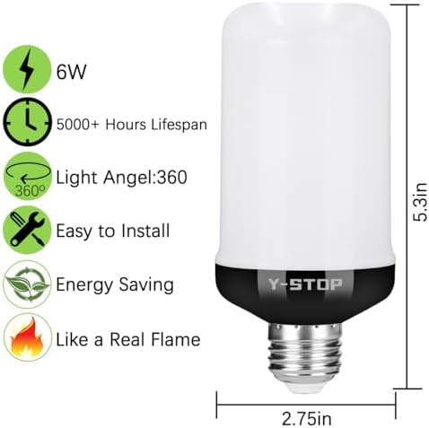 Y STOP Upgraded LED Flame Light Bulbs 4 Modes E26 Base 2 Pack