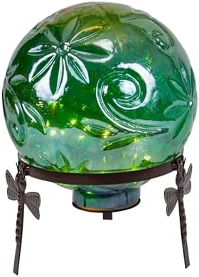 Alpine Corporation 13 Inch Pearlized Green Glass LED Gazing Globe with Stand