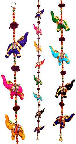 10 Velvet Fabric Covered Resin Elephants Hanging Decor