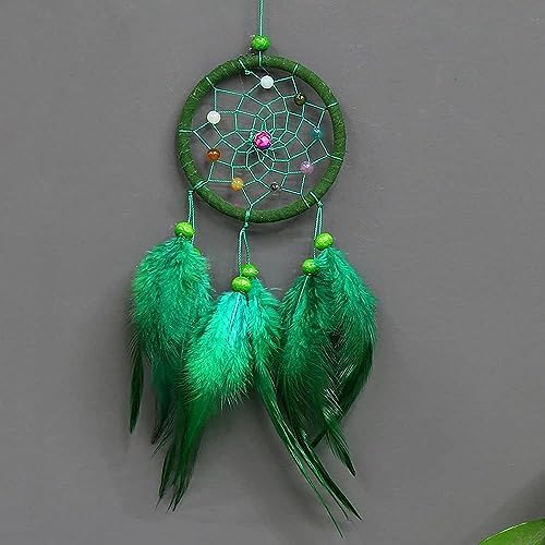 Green Dream Catcher Wall Hanging Decor with Feathers