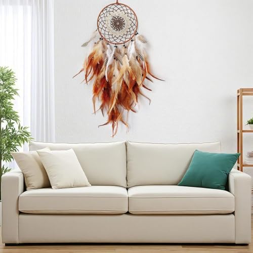 Brown Dream Catcher Wall Decor Handmade Dreamcatcher Hanging Ornament for Bedroom Living Room Home Decor