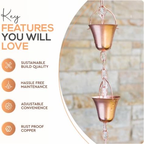 Copper Rain Chain Bell Style 65 Long for Universal Fit