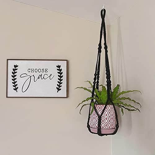 Mkono Macrame Plant Hanger with Wood Beads Black 35 Inch Set
