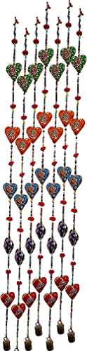 FIKIMOS Door Hanging Decorative Cotton Heart with Beads and Bell