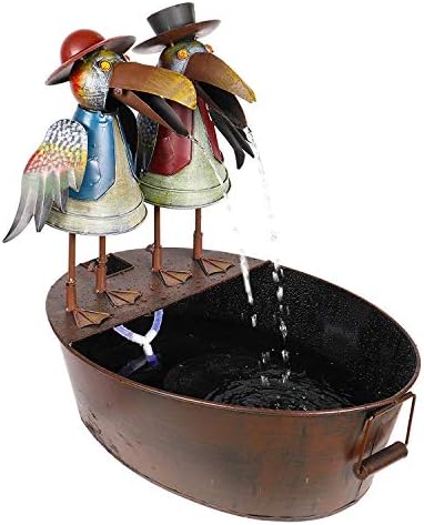 Alpine Corporation 20 Inch Rustic Metal Bird Water Fountain