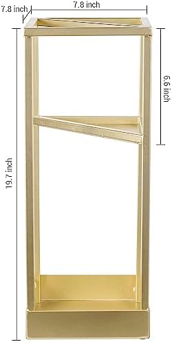 MyGift 20 Inch Tall Modern Brass Tone Metal Geometric Freestanding Entryway Umbrella Holder with Shelf and Drip Tray