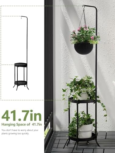 RINBOU 2 Tier Hanging Plant Stand 61 Tall Black