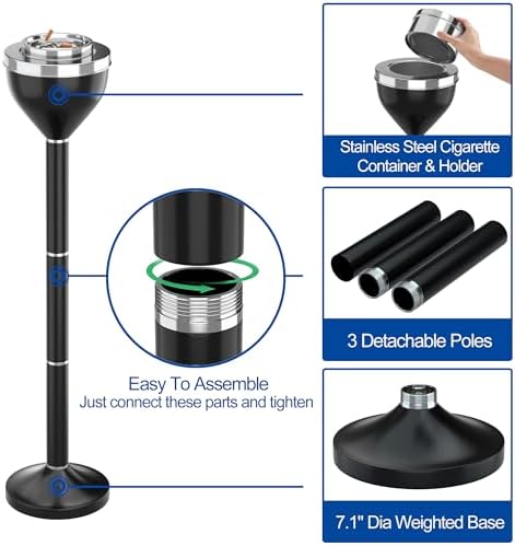 Reliancer Floor Standing Ashtray with Lid and Adjustable Height