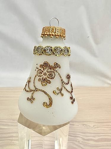 Glass Christmas Tree Ornaments 4pcs Clear Bells with Glitterlace and Braid