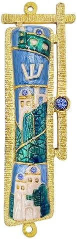 TALISMAN4U Blue Enamel Mezuzah Case with Scroll