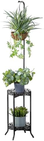 COPREE 2-Tier Hanging Plant Stand Space-Saving Iron Planter Shelves
