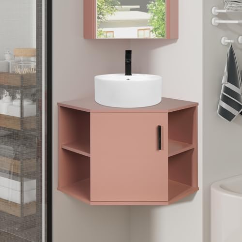 28 Inch Floating Corner Vanity with Open Shelve Pink