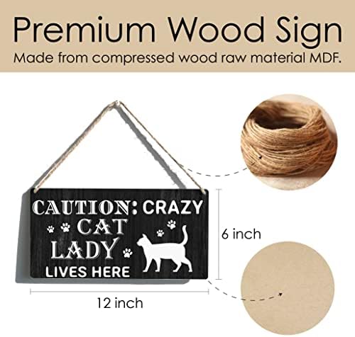 Cat Lady Sign Farmhouse Caution Crazy Cat Lady Lives Here Wooden Hanging Decor