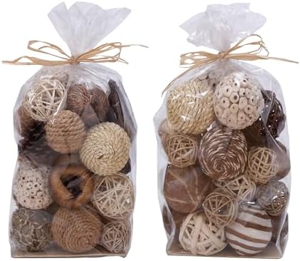 Deco 79 Coastal Dried Plant Round Orbs Vase Filler Set of 2