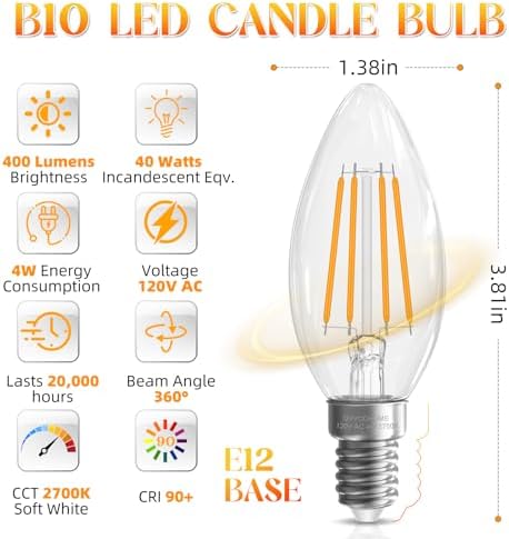 GvvooHome E12 LED Candelabra Bulb 12 Pack 40W Equivalent