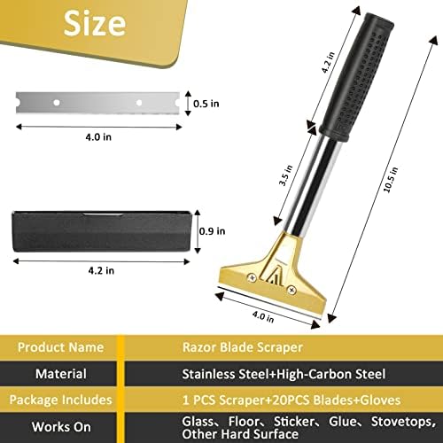 4-Inch Razor Blade Scraper with 20PCS Metal Blades and Safety Gloves