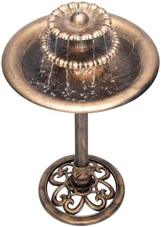 Alpine Corporation TEC106-BZ 35 Inch Tall 3 Tier Pedestal Water Fountain with Birdbath in Vintage Bronze