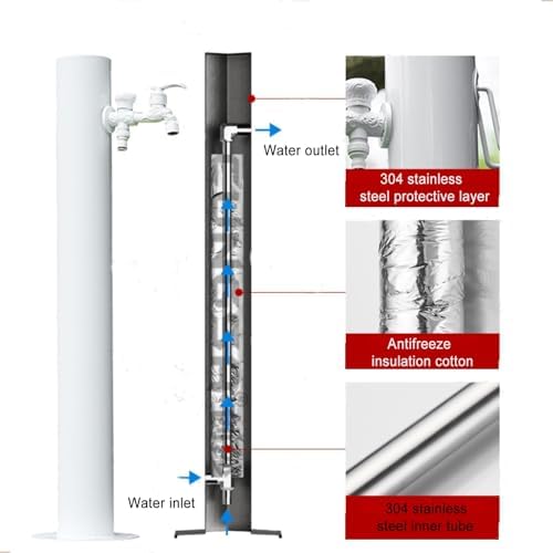 Outdoor Stainless Steel Water Column Fountain with Hose Hook and Double Outlets