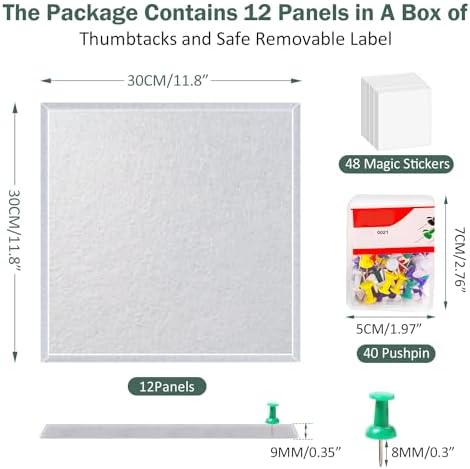 Felt Wall Tiles Bulletin Board with 40 Push Pins 12 Pack Large Office Cork Board Alternative
