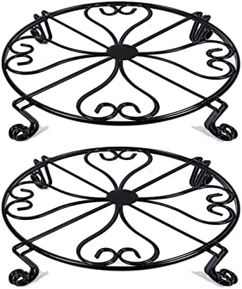 2 Pack 10-12 Inch Rustproof Black Metal Plant Stands Heavy Duty Holder for Indoor Outdoor Use