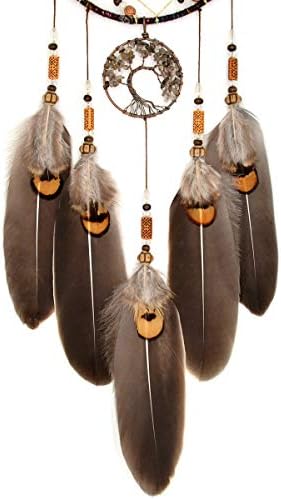 Urdeoms Tree of Life Crystal Dream Catcher for Boys Brown Boho Wall Decor