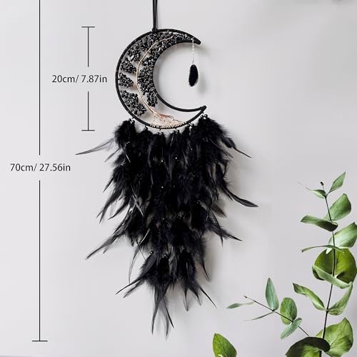 Moon Dream Catchers with Chakra Agate Stones Crystal Tree Wall Decor Black