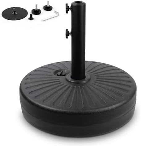 Heavy Duty Round Umbrella Base Stand with Steel Holder 50lbs Capacity 20inch Black