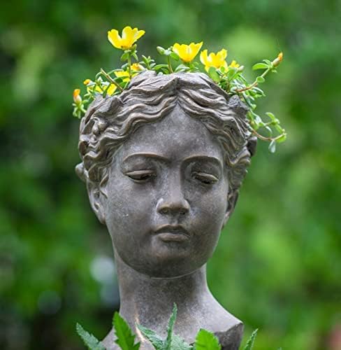 Greek Roman Style Female Statue Head Cement Planter - 105 Inch Unique Garden Decor