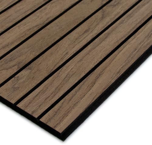 4-Piece Wood Slat Wall Panel for Noise Control Peel and Stick Acoustic Decor Walnut