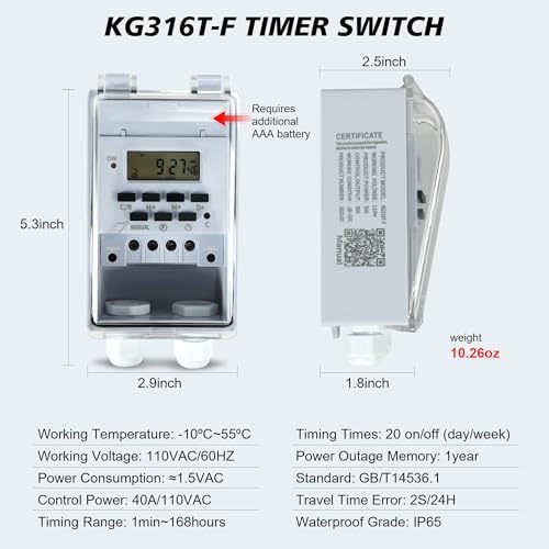 Goldlife Waterproof Programmable Timer Switch 20 Cycle 7-Day 24-Hour 40A 110V