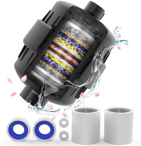 20 Stage Shower Filter with 2 Cartridges - Silver and Black