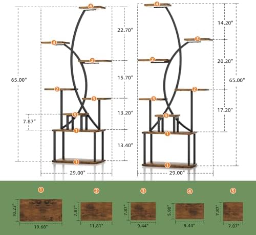 Justogo 8 Tier Indoor Plant Stand with Grow Lights 65 Inch Metal Corner Shelves 2 Pack