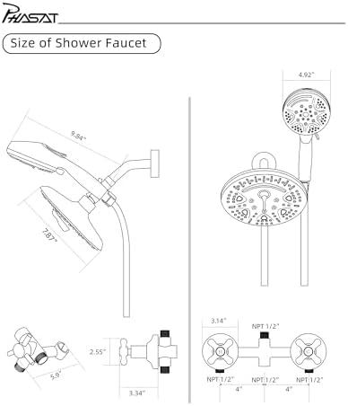 PHASAT 2 Handle Shower Faucet with Matte Black Finish