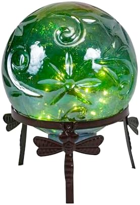 Alpine Corporation 13 Inch Pearlized Green Glass LED Gazing Globe with Stand