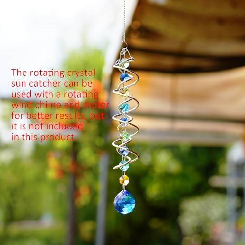 HD Gazing Ball Wind Spinner with Blue Crystal and Chain