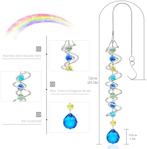 HD Gazing Ball Wind Spinner with Blue Crystal and Chain