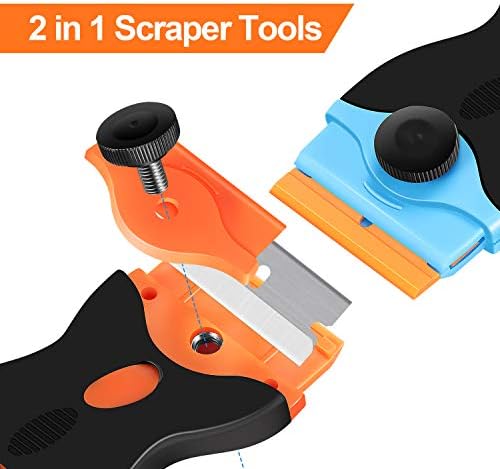 2 Pack Razor Blade Scraper Tool with 12 Plastic and 7 Metal Blades 1
