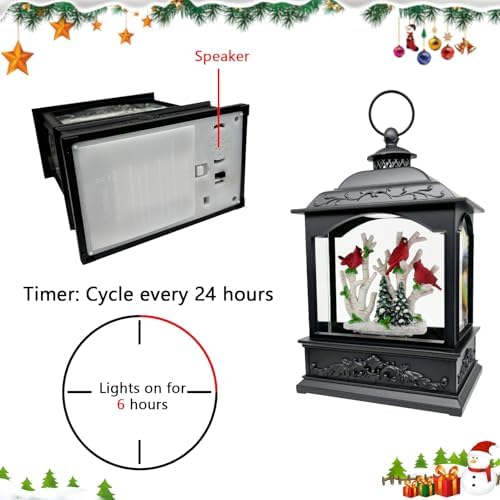Christmas Snow Globe Lantern with Music Timer - LED Glittering Decor