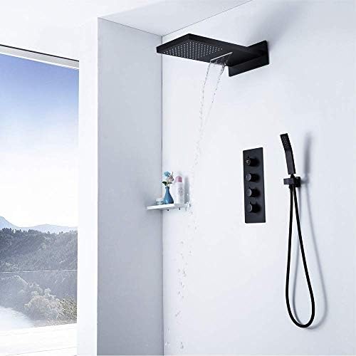 Black Thermostatic Rain Mixer Shower Combo Set with Concealed Mount and 2 Functions