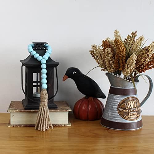 Wood Bead Garland with Tassels 3 PCS Teal Distressed